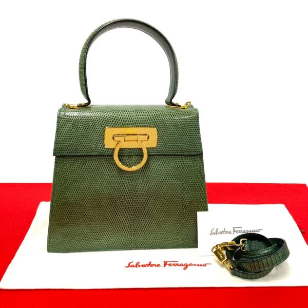 773a771 23881 1 Salvatore Ferragamo Gancini Lizard 2way Bag Green