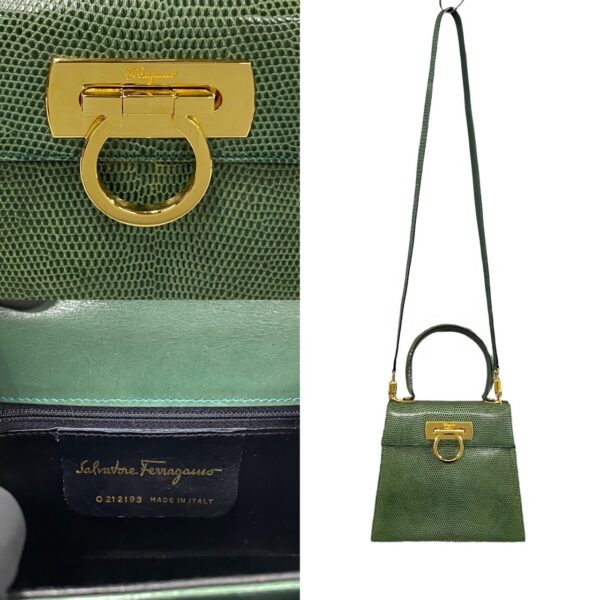 773a771 23881 4 Salvatore Ferragamo Gancini Lizard 2way Bag Green