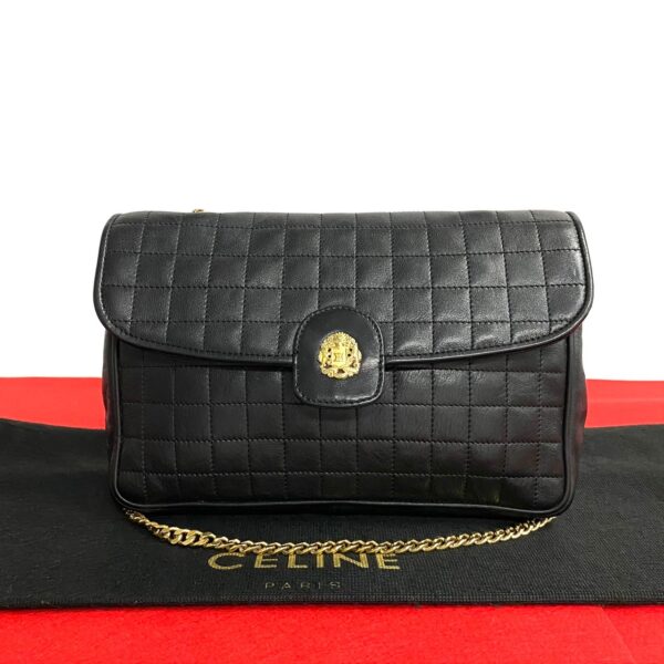 773a772 40366 1 Celine Triomphe Quilted Leather Chain Shoulder Bag Pochette Black