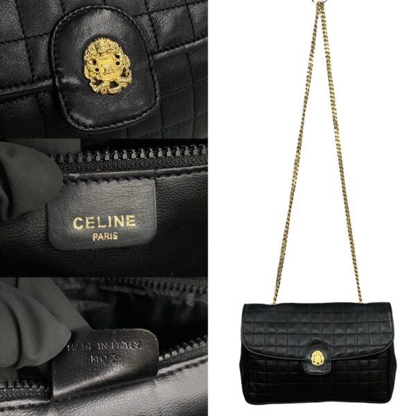 773a772 40366 4 Celine Triomphe Quilted Leather Chain Shoulder Bag Pochette Black