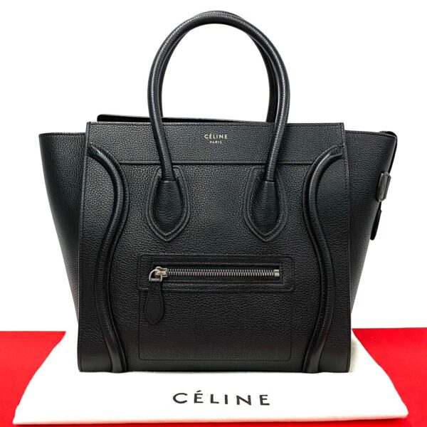 773a773 18271 1 Celine Luggage Micro Shopper Drummed Leather Mini Handbag Black