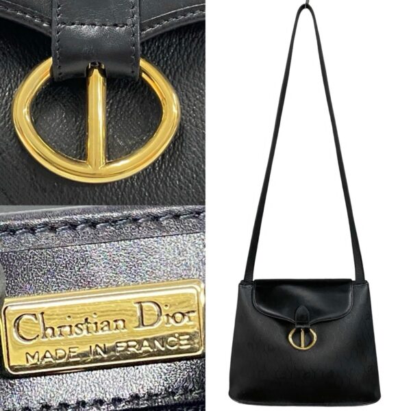 773a773 22177 4 Christian Dior Honeycomb Pattern Leather Shoulder Bag Pochette Black