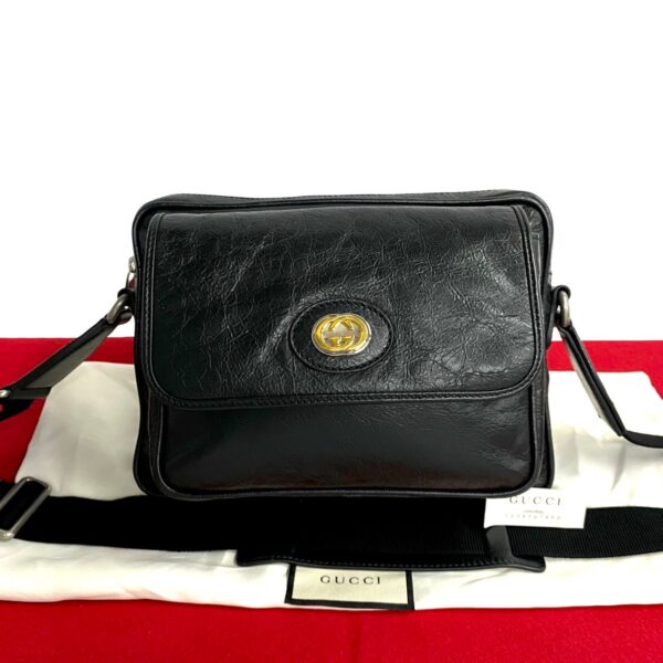 773a773 22379 1 Gucci GG Messenger Bag Leather Shoulder Bag Black