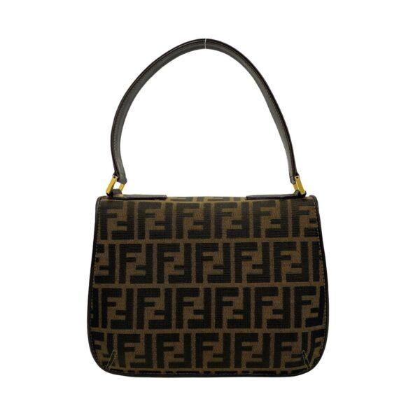 773a773 36643 5 FENDI Zucca FF Pattern Leather Canvas Mini Tote Bag Brown