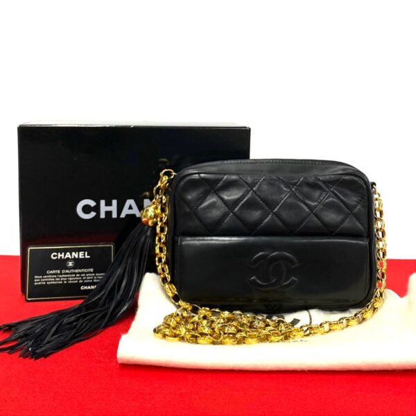 773a773 39287 1 Chanel Matelasse Lambskin Tassel Chain Shoulder Bag Black