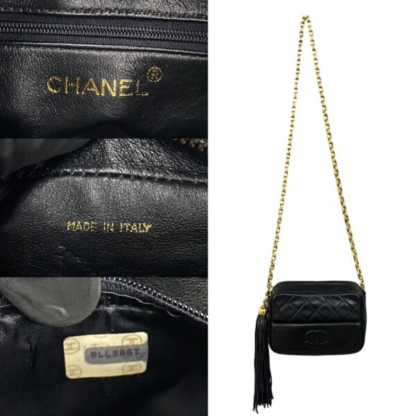 773a773 39287 4 Chanel Matelasse Lambskin Tassel Chain Shoulder Bag Black