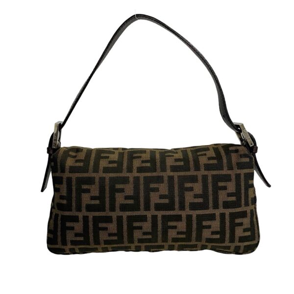 773a773 39680 5 FENDI Mamma Bucket Zucca FF Pattern Leather Canvas Shoulder Bag Brown