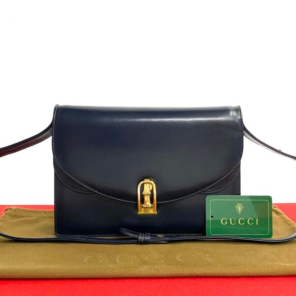 774b772 36018 1 Gucci Leather Shoulder Bag Pochette Handbag Navy