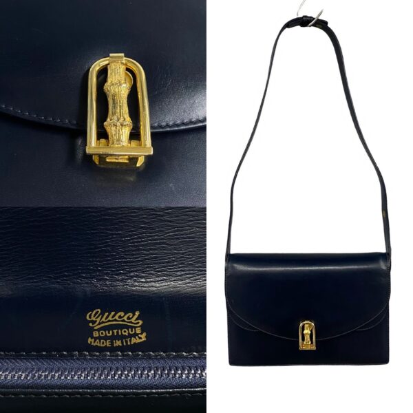 774b772 36018 4 Gucci Leather Shoulder Bag Pochette Handbag Navy