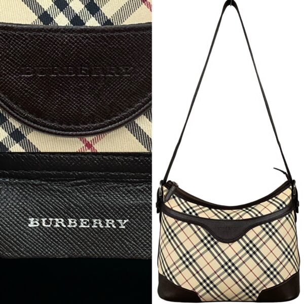 774b774 24375 3 Burberry Nova Check Pattern Canvas Leather One Shoulder Bag Brown Beige