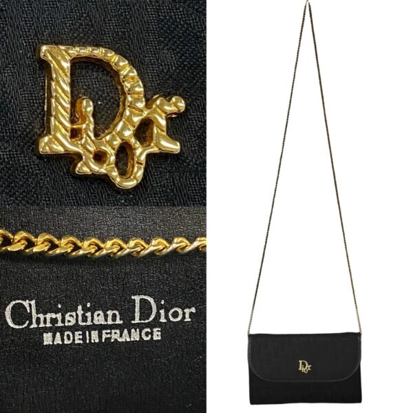 774b774 36897 4 Christian Dior Trotter Nylon Leather Chain Shoulder Bag Pochette Black