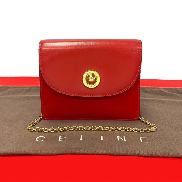 776b775 25194 1 Celine Star Ball Leather Chain Shoulder Bag Mini Pochette Red