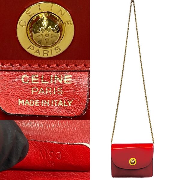 776b775 25194 4 Celine Star Ball Leather Chain Shoulder Bag Mini Pochette Red