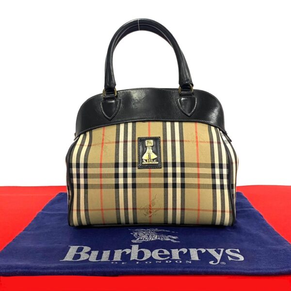 776b775 26240 1 Burberry Nova Check Shadow Horse Canvas Leather Handbag Beige Brown