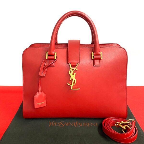 776b776 19232 1 Yves Saint Laurent YSL Leather 2way Handbag Shoulder Bag Red