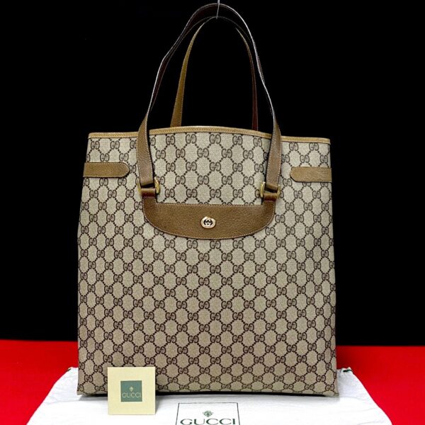 776b776 24034 1 Gucci GG Leather Tote Bag Shoulder Bag A4 Beige Brown