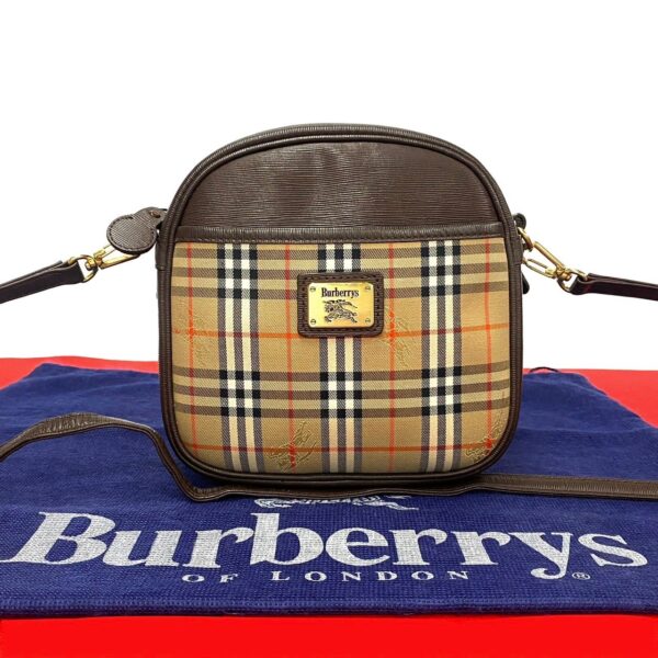 776b776 25932 1 Burberry Nova Check Fittings Canvas Leather Shoulder Pochette Beige