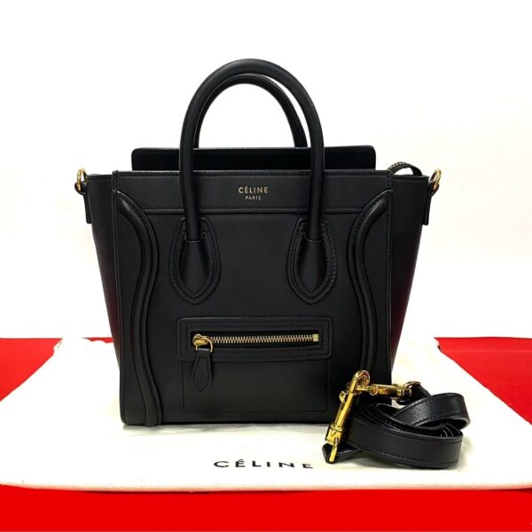 776b776 29547 1 Celine Luggage Nano Shopper Calfskin 2way Shoulder Bag Black