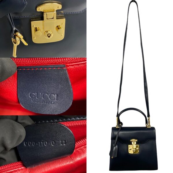 776b776 34256 4 Gucci Ladylock Leather 2way Shoulder Bag Handbag Navy