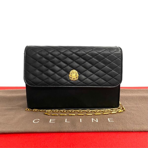 777b777 19237 1 Celine Triomphe Leather Chain Mini Shoulder Bag Pochette Black