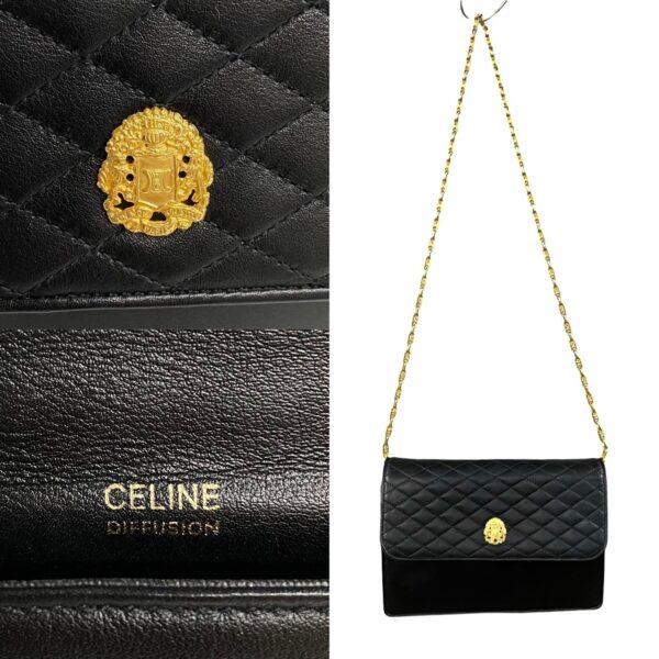 777b777 19237 4 Celine Triomphe Leather Chain Mini Shoulder Bag Pochette Black