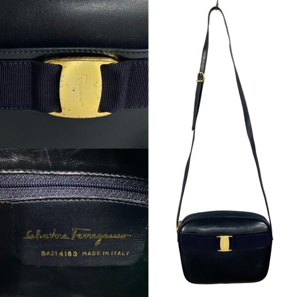 777b777 22410 4 Salvatore Ferragamo Vara Calf Leather Shoulder Bag Navy