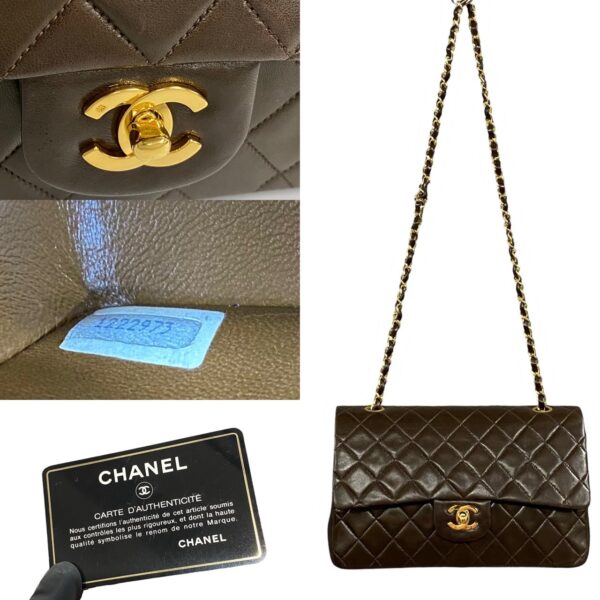 777b777 24318 4 Chanel Matelasse Double Flap Lambskin Shoulder Bag Brown Tea