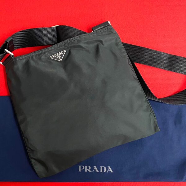 777b777 25177 1 Prada Triangle Plate Nylon Shoulder Bag Black