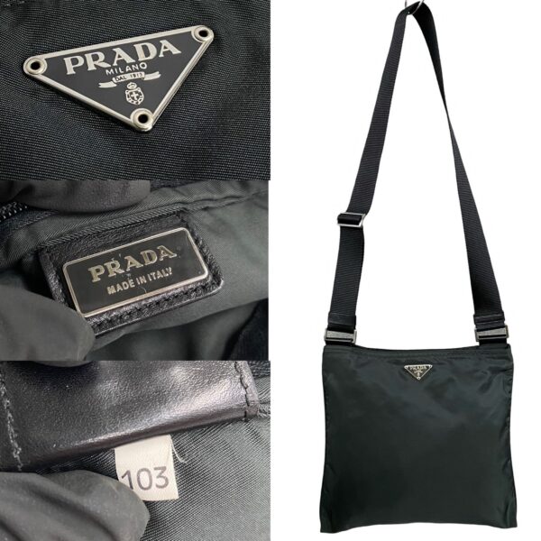 777b777 25177 4 Prada Triangle Plate Nylon Shoulder Bag Black