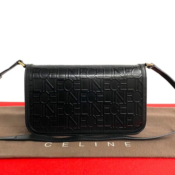 777b777 27045 1 Celine Embossed Leather Shoulder Bag Pochette Sacoche Black