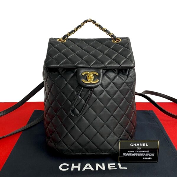 777b777 34252 1 Chanel Matelasse Coco Mark Lambskin Mini Rucksack Black