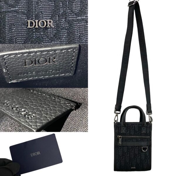 778c772 19468 4 Christian Dior North South Oblique Leather 2way Shoulder Bag Black