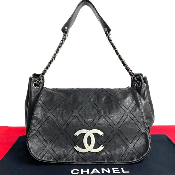 778c778 18889 1 Chanel Diamond Stitch Leather Coco Mark Chain Tote Bag Black