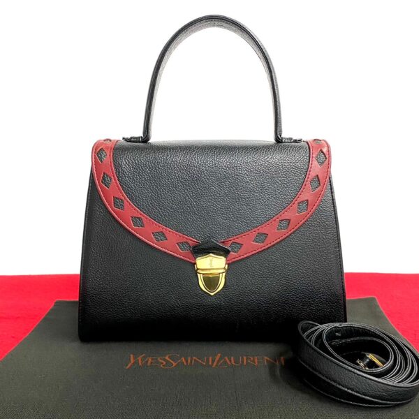 778c778 19646 1 Yves Saint Laurent YSL Diamond Cut Leather 2way Shoulder Bag Black