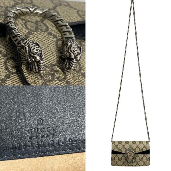 778c778 27839 4 Gucci Dionysus Super Mini GG Supreme Chain Mini Shoulder Bag Brown