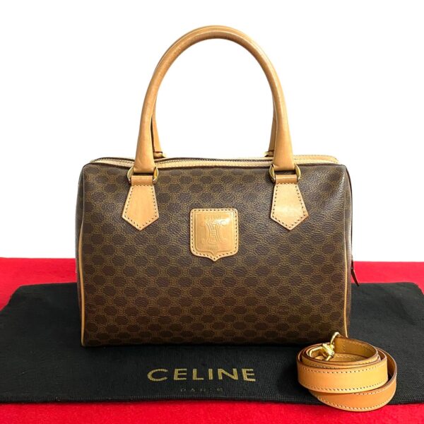 778c778 33863 1 Celine Macadam Blason Leather 2way Handbag Mini Bag Brown