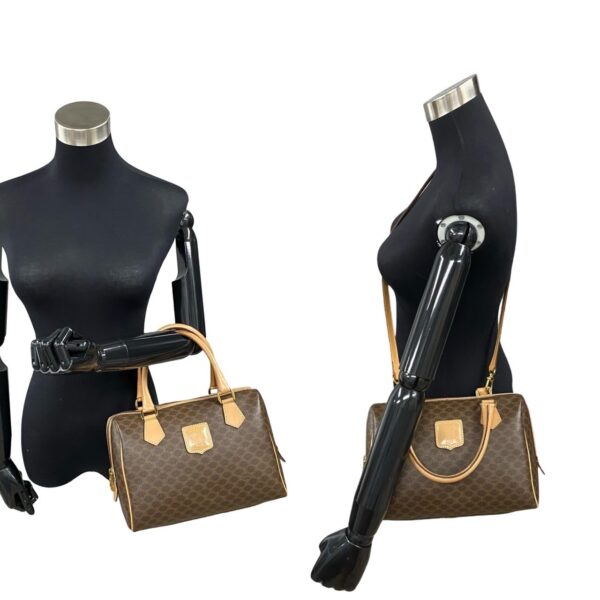 778c778 33863 3 Celine Macadam Blason Leather 2way Handbag Mini Bag Brown