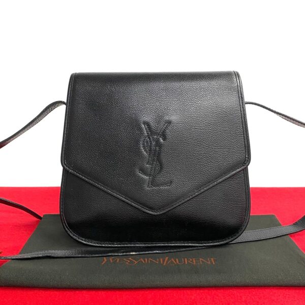 779c779 21563 1 Yves Saint Laurent YSL Leather Shoulder Bag Pochette Black