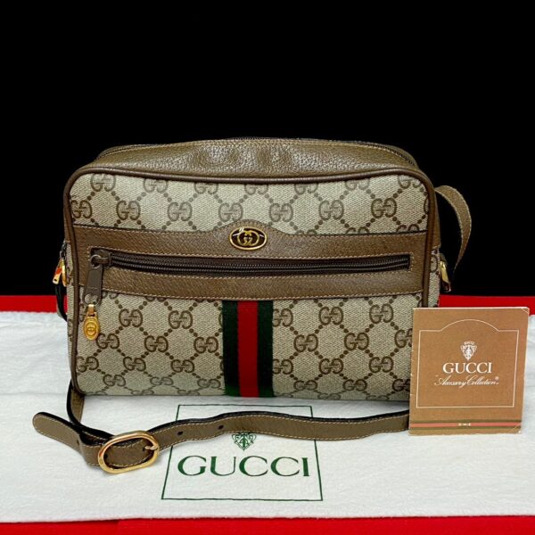 779c779 22606 1 Gucci Sherry Line GG Leather Shoulder Bag Pochette Brown