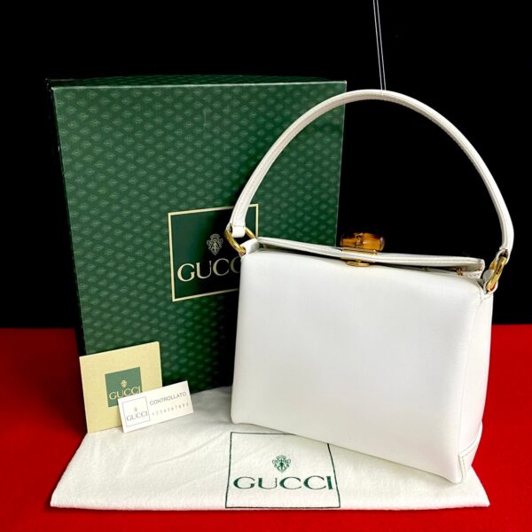 779c779 24447 1 Gucci Bamboo Turnlock Leather Handbag Mini White