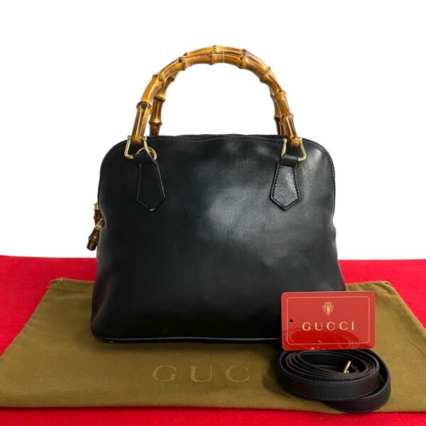 779c779 25689 1 Gucci Bamboo Leather 2way Handbag Shoulder Bag Black