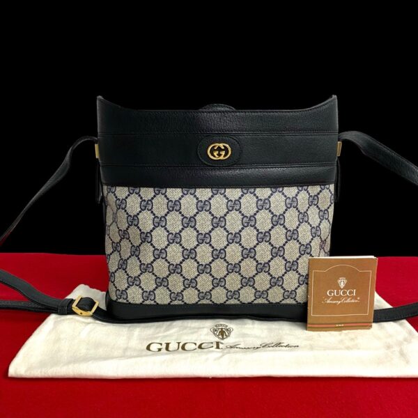 779c779 28231 1 Gucci GG Leather Shoulder Bag Mini Tote Navy