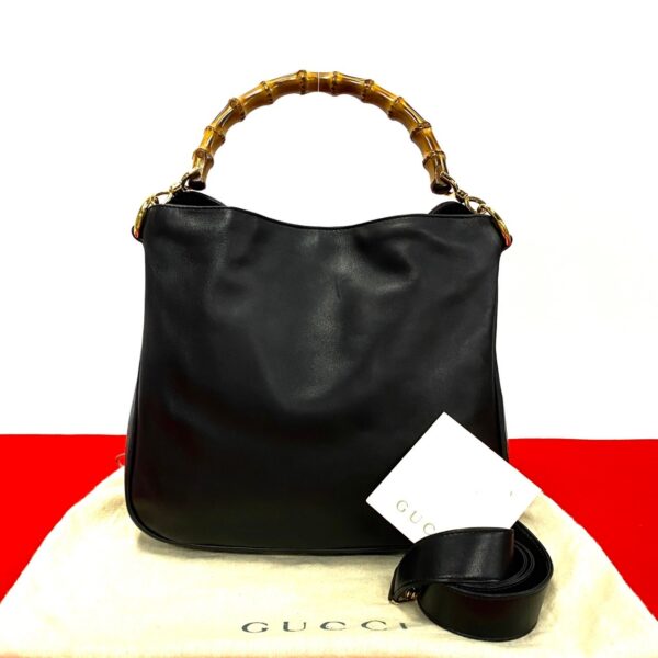 779c779 30324 1 Gucci Bamboo Leather 2way Handbag Shoulder Bag Black