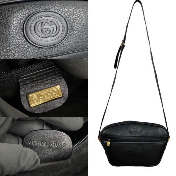 779c779 31933 4 Gucci GG Leather Shoulder Bag Pochette Black