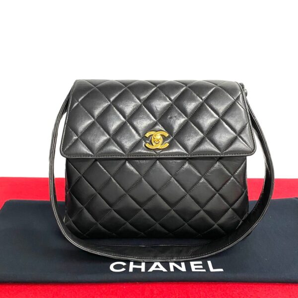 780c778 25668 1 Chanel Matelasse Coco Mark Lambskin 26cm Shoulder Tote Bag Black