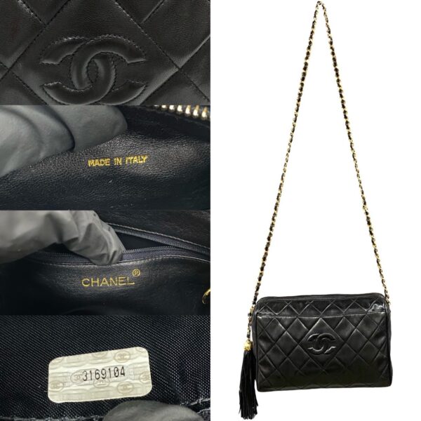 780c779 33102 4 Chanel Matelasse Coco Mark Lambskin Tassel Chain Bag Black