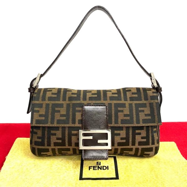 780c780 16698 1 FENDI Mamma Bucket Zucca FF Leather Canvas Shoulder Bag Brown