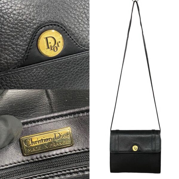 780c780 19813 4 Christian Dior Leather Mini Shoulder Bag Pochette Sacoche Black