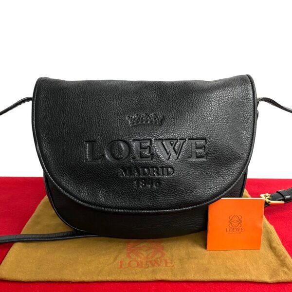 780c780 20356 1 Loewe Heritage Leather Shoulder Sacoche Pochette Black