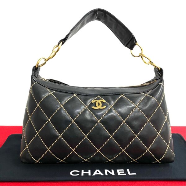 780c780 20727 1 Chanel Wild Stitch Coco Mark Lambskin Shoulder Bag Black